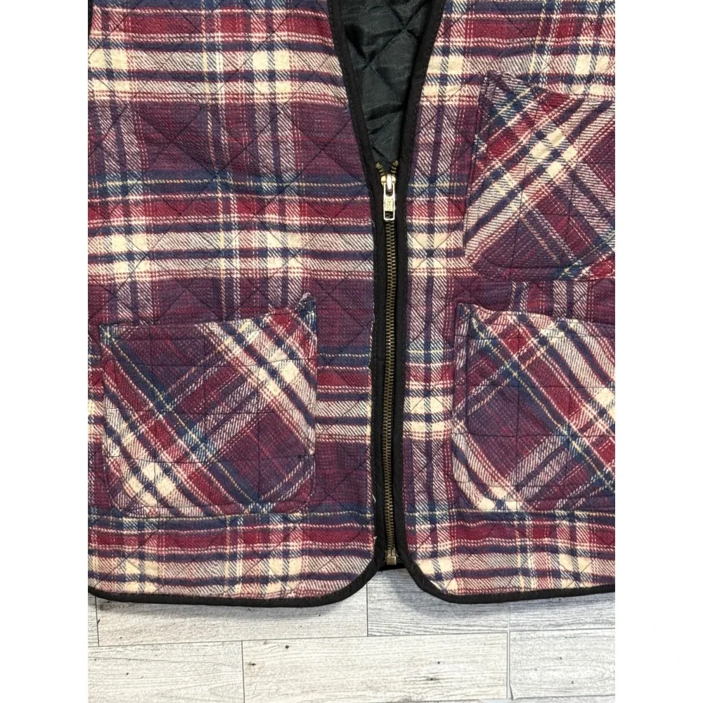 I Am Womens‎ Vintage Quilted Plaid Vest Burgundy Navy Cotton Full Zip Sz Small